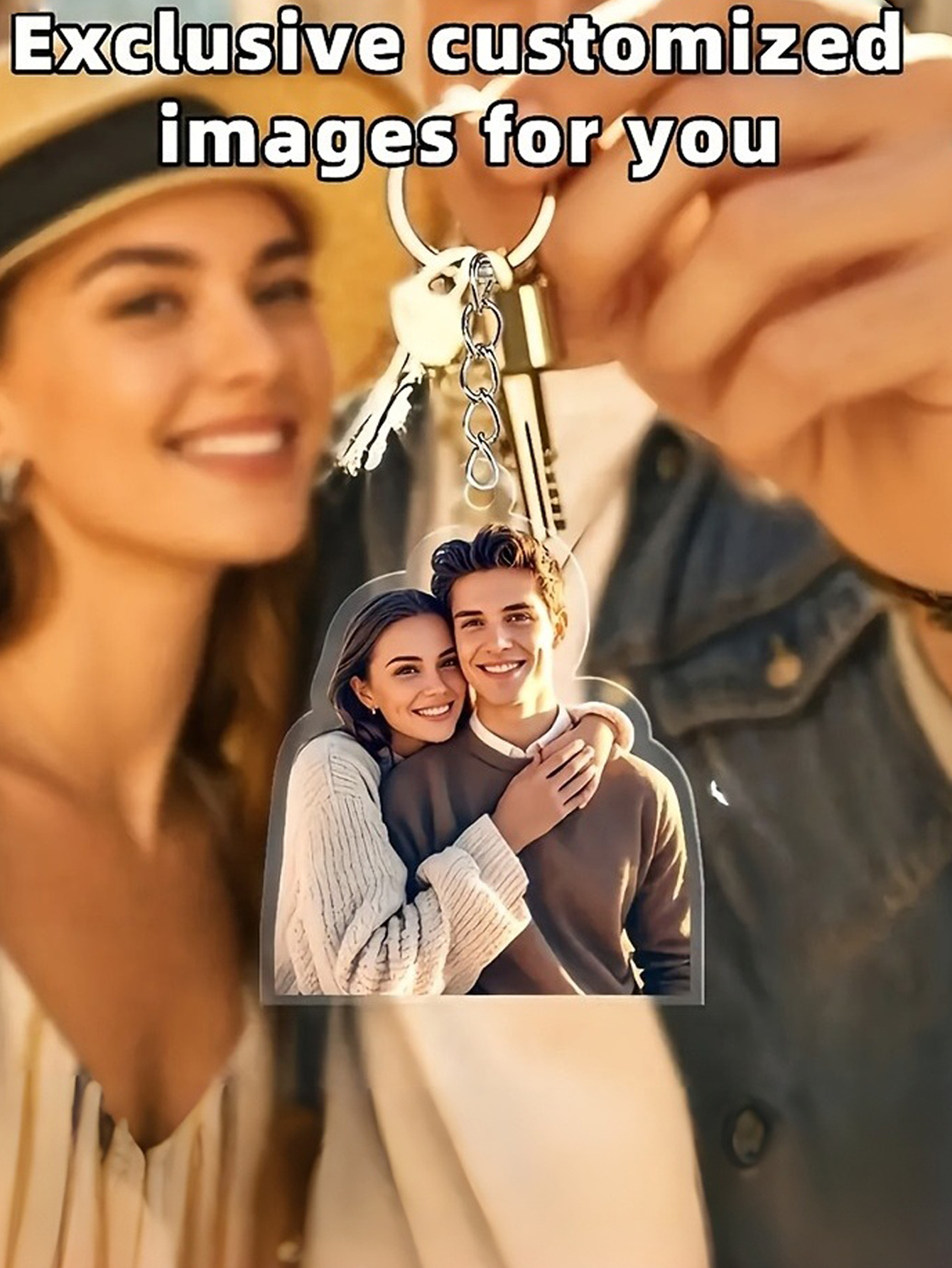 Custom Couple Photo Keychains, Personalized Acrylic Picture Key Pendants